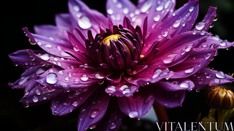 Purple Dahlia in Rain - A Dark and Moody Still Life AI Image