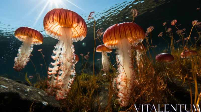 Spring Sun Illuminates Jellyfish in Norwegian Seascape AI Image