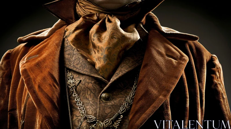 Steampunk Style: Captivating Photo of a Man's Torso in Brown Coat and Shirt AI Image