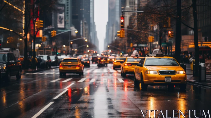 Yellow Taxi in Rainy New York City - A Futurist Perspective AI Image