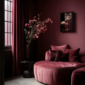 Elegant Burgundy Room with Velvet Sofa
