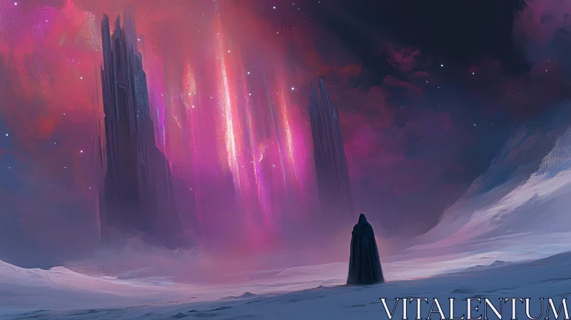 AI ART Aurora Fantasy Landscape With a Figure