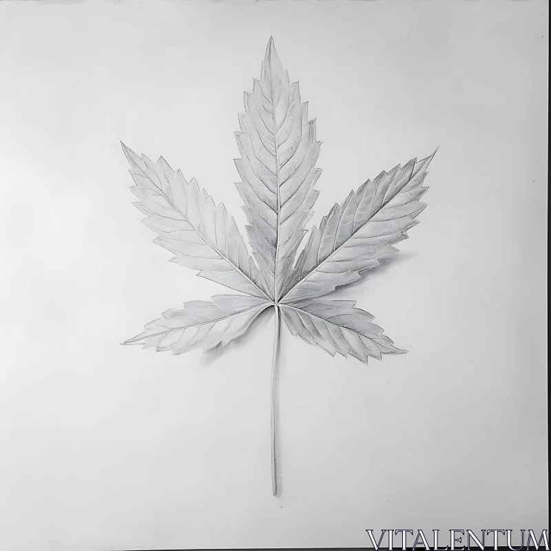 Intricate Pencil Drawing of a Leaf on Plain Background AI Image