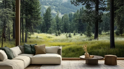 Cozy Interior with Forest Scenery