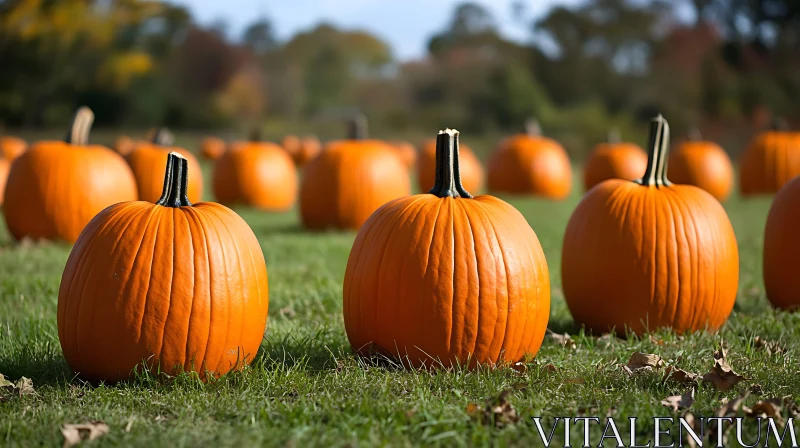 Field of Pumpkins in Autumn Sunlight AI Image