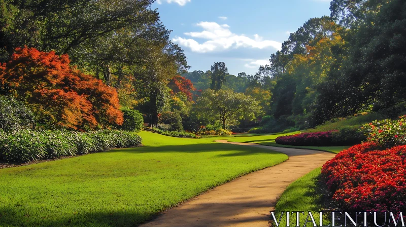 Lush Garden View with Winding Path AI Image