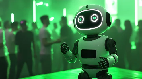 AI Robot Party: Green Neon Ambiance