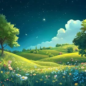 Starry Night Over Green Fields