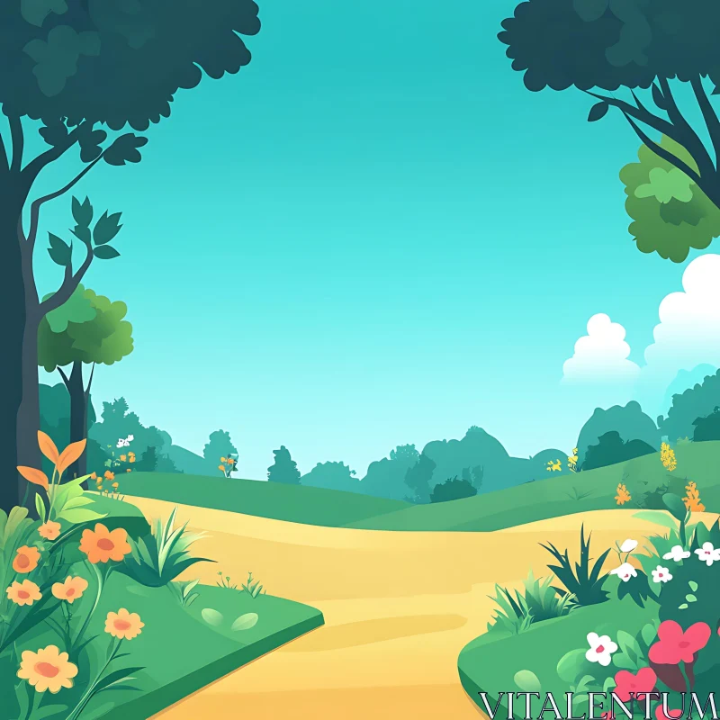 AI ART Cartoon Nature Scene with Winding Path