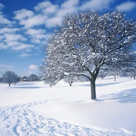 Snowy Trees Under Blue Sky