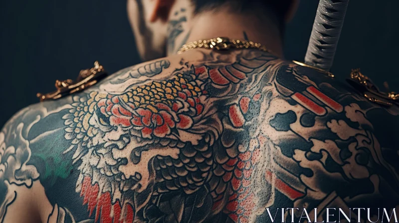 Dazzling Japanese Dragon Tattoo on Back AI Image