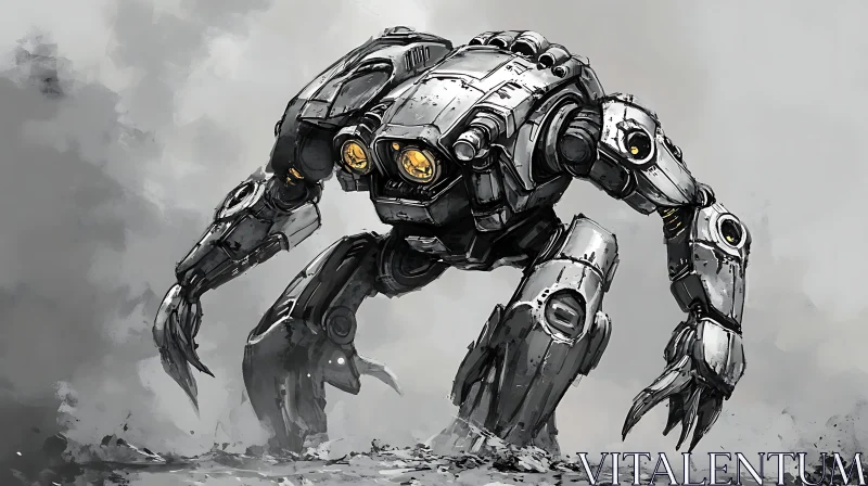 AI ART Gray Scale Robot Illustration