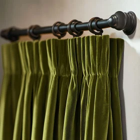 Green Velvet Drapery with Dark Metal Rod