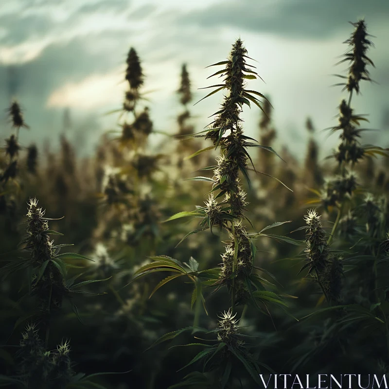 Verdant Plants under Cloudy Sky AI Image