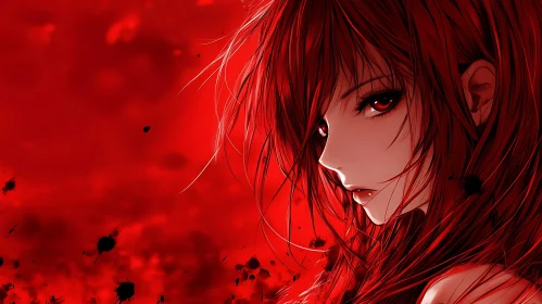 Red Anime Portrait with Intense Gaze