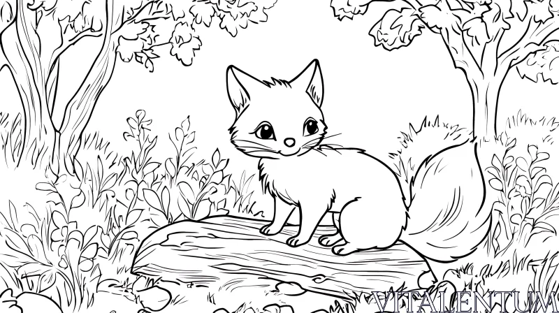 Woodland Fox Cub Illustration AI Image