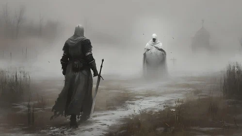 Cloaked Figures in a Grey Landscape