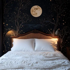 Dreamy Bedroom with Moonlit Wallpaper