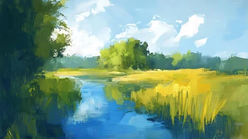 Meadow River Scene Art