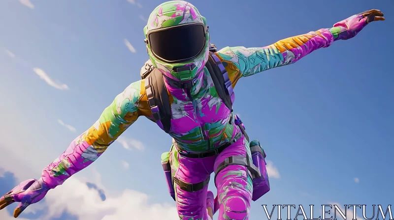 Colorful Astronaut in Skydiving Action AI Image