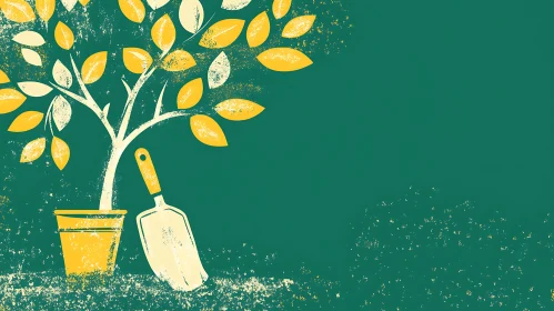 Minimalist Tree with Gardening Tool