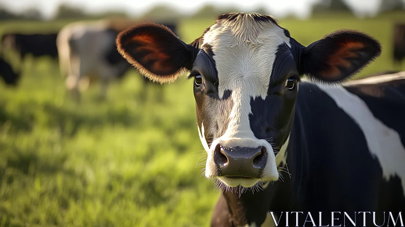 Close-Up of a Cow in a Field AI Image