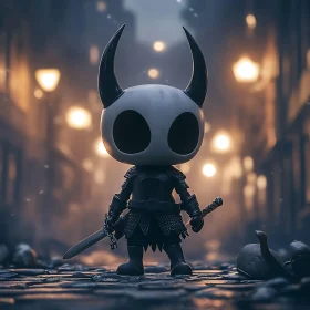 Stylized Knight with Sword in Urban Scene