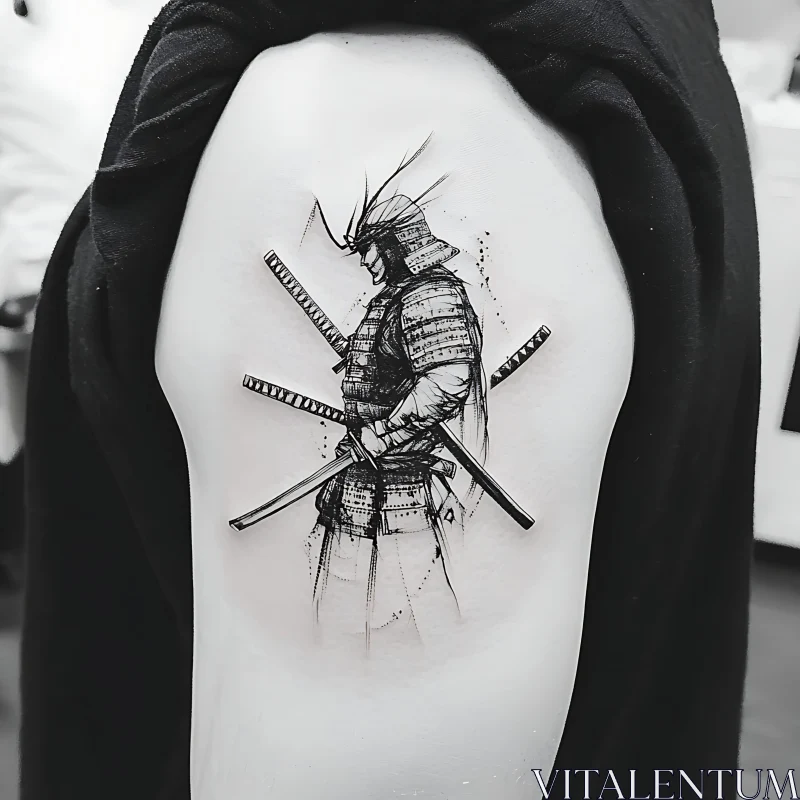 Samurai Warrior Blackwork Tattoo AI Image