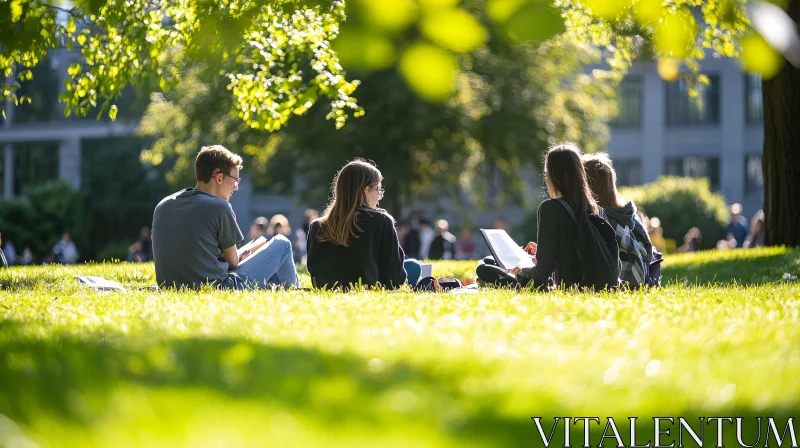 Group of Students Reading in Nature AI Image