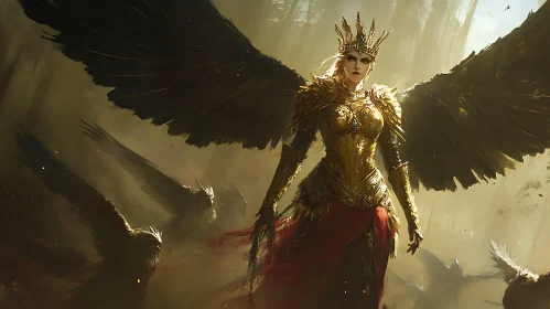 Winged Angel in Golden Armor Artwork