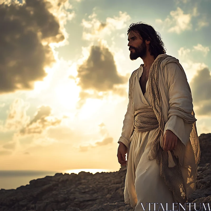 Man in contemplation by the sea AI Image