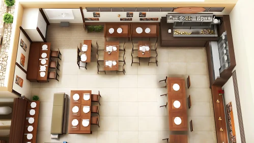 Restaurant Layout with Wooden Furnishings