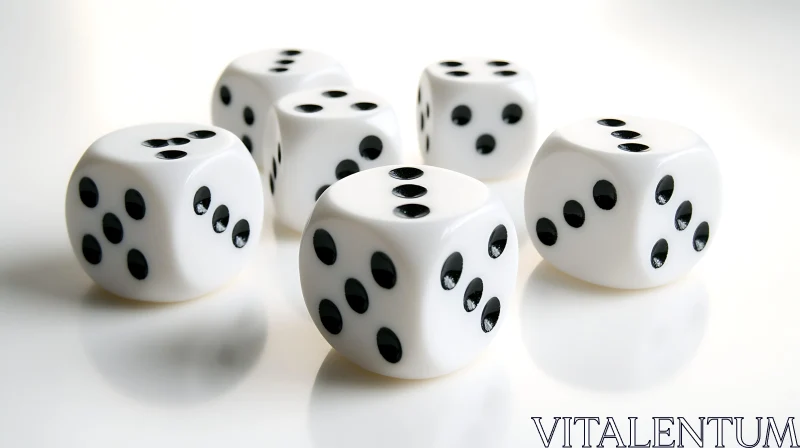 White Dice on Reflective Surface AI Image