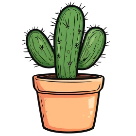 Cartoon Cactus in Orange Pot