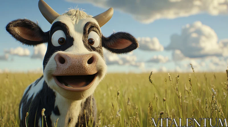 Smiling Cow Portrait in Meadow AI Image