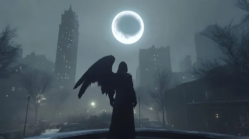 Winged Guardian Under Moonlight City