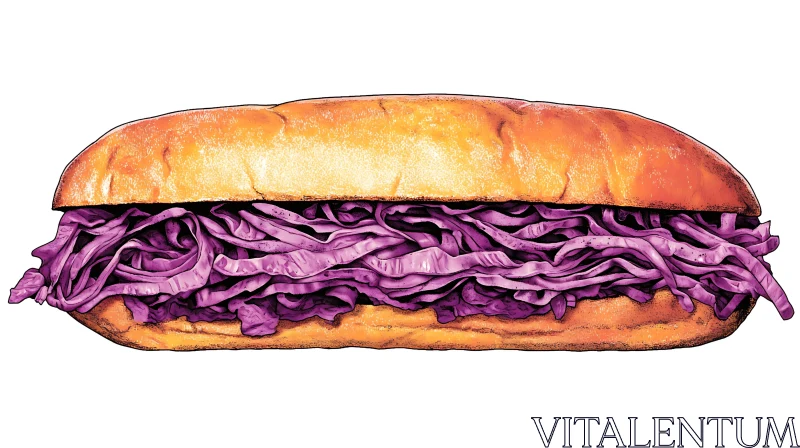 Sandwich Illustration with Purple Cabbage AI Image