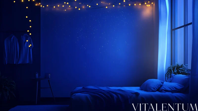 Nighttime Serenity in a Cozy Bedroom AI Image