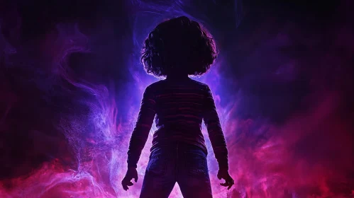 Child Silhouette in a Swirling Galaxy