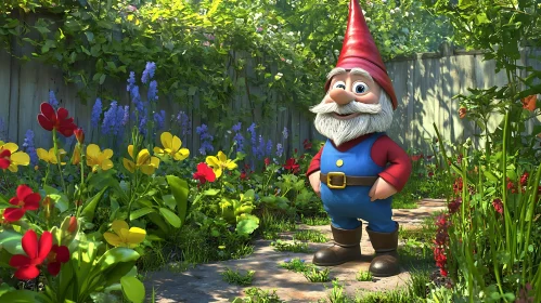 Whimsical Gnome with Colorful Flowers