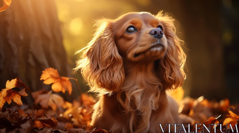 Adorable Dog Amidst Autumn Leaves - A Captivating Portrayal AI Image