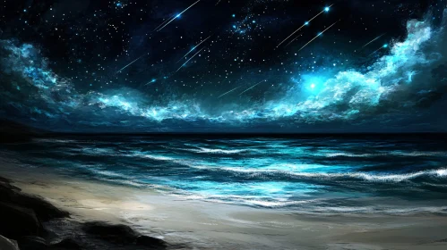 Starlit Beach Night with Moonlit Waves