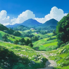 Rolling Green Hills Landscape Art