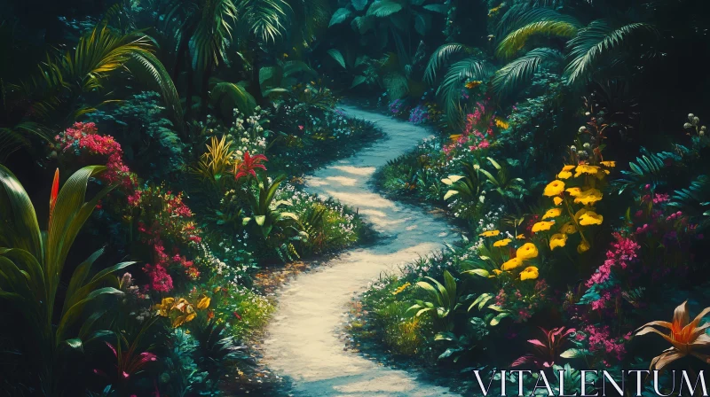 Serene Path Through Tropical Paradise AI Image