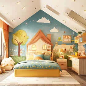 Playful Kids Bedroom with House Bed