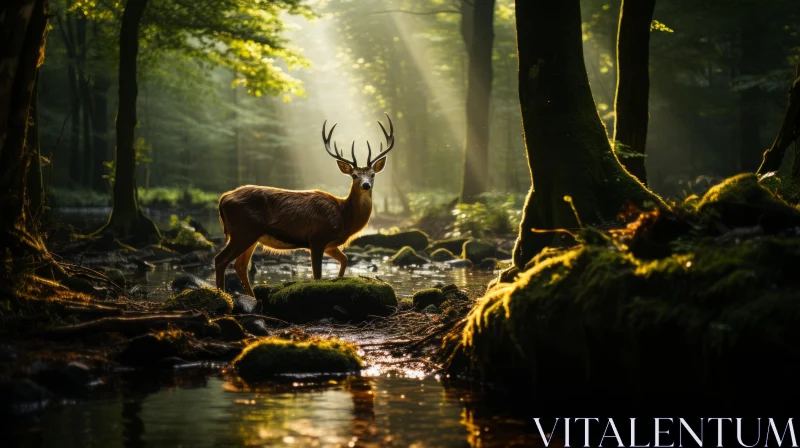 Deer in Sunlit Forest - A Serene Moment of Wildlife Beauty AI Image