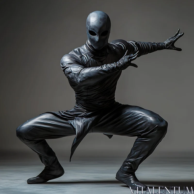 AI ART Leather-clad Character in Crouching Stance