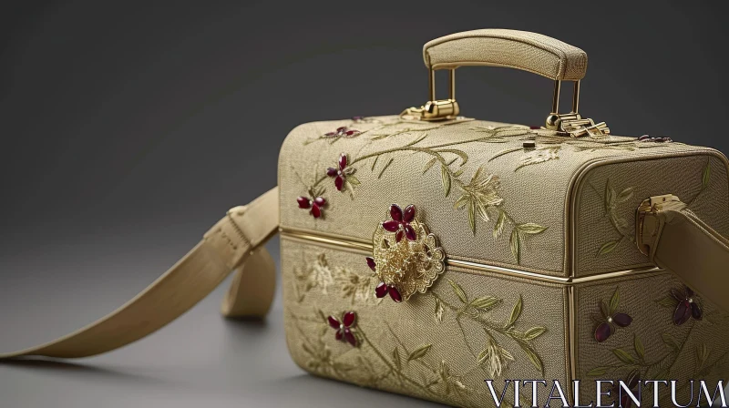 Exquisite Gold-Colored Handbag with Floral Embroidery AI Image