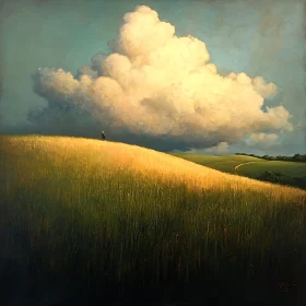 Lone Figure in Golden Field Art