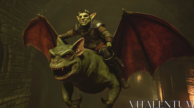 Fantasy Goblin Riding Dragon AI Image